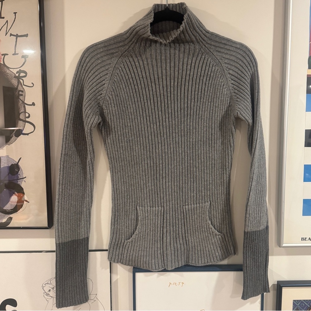 Vintage Smart Set Gray Ribbed Turtleneck Sweater w pockets - size Small